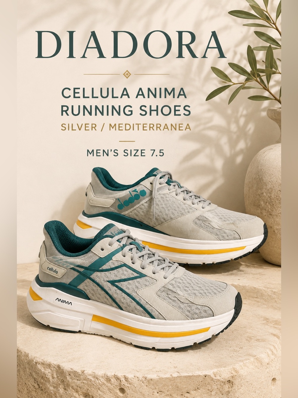Diadora Cellula Anima Running Shoes Silver Mediterranea Men’s Size 7.5